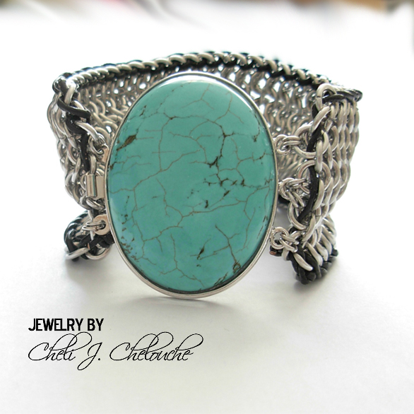 turquoise with leather cord mesh bracelet copy